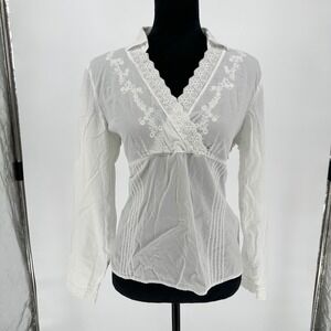 Y2K Axcess Eyelet Embroidery Floral White Cotton See Through Pintuck Top 14